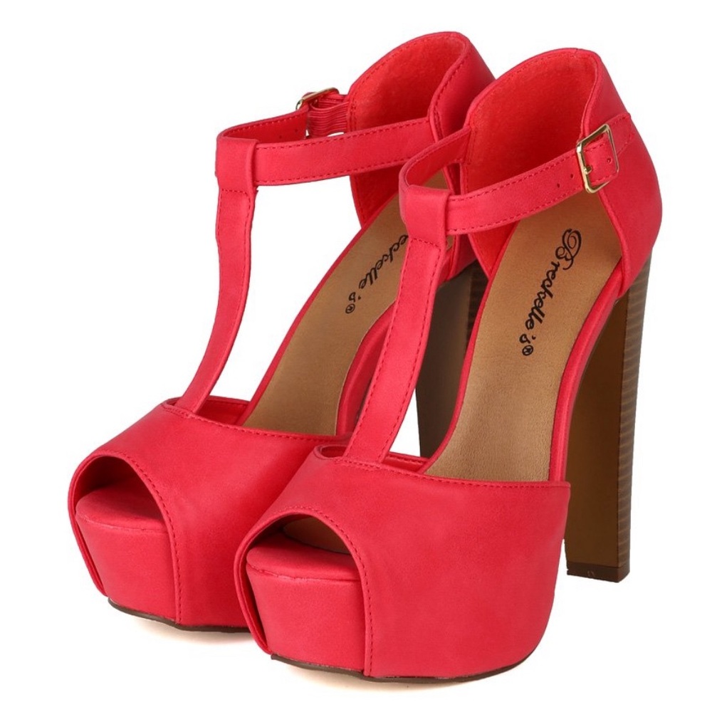 Breckelles Brina-21 PU Peep Toe T-Strap Platform Chunky Heel Sandal NWOT Sz: 10